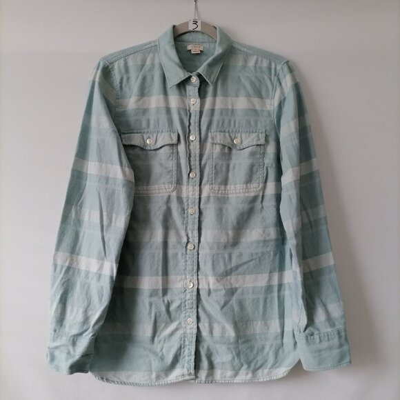 J. Crew Womens Sky Blue Long Sleeve Striped Flannel Button up Shirt Size M - Picture 1 of 7